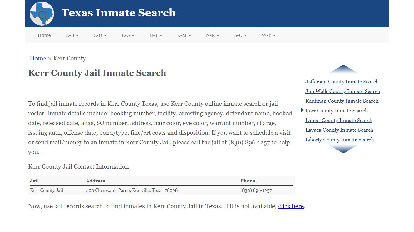 Kerr County TX Jail Inmate Search