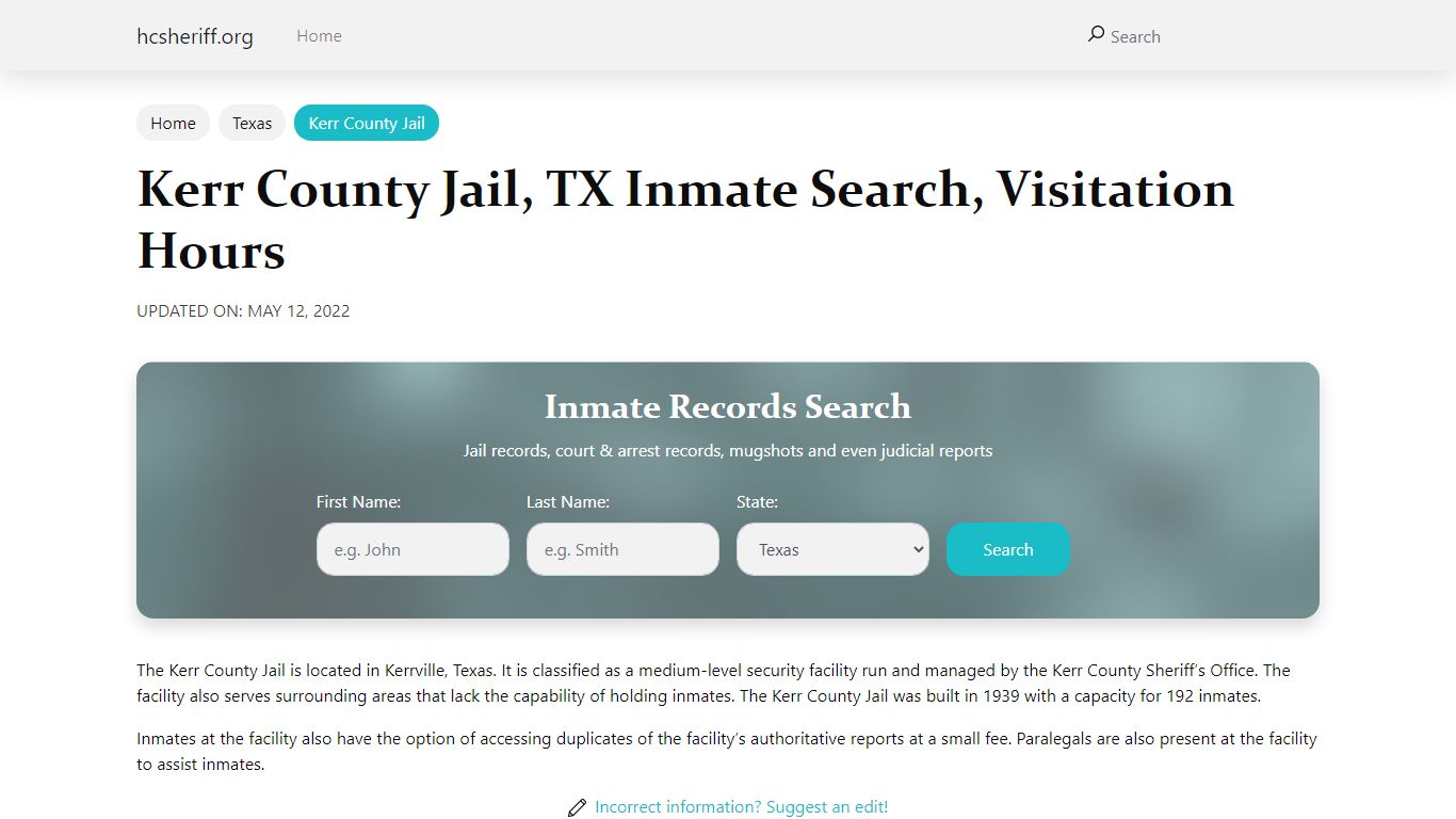 Kerr County Jail, TX Inmate Search, Visitation Hours